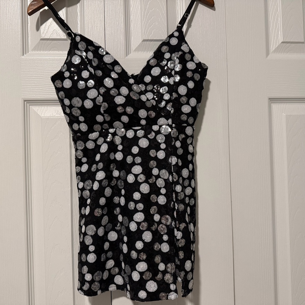 Luxxel Polka Dots Black and White Lace Dress
